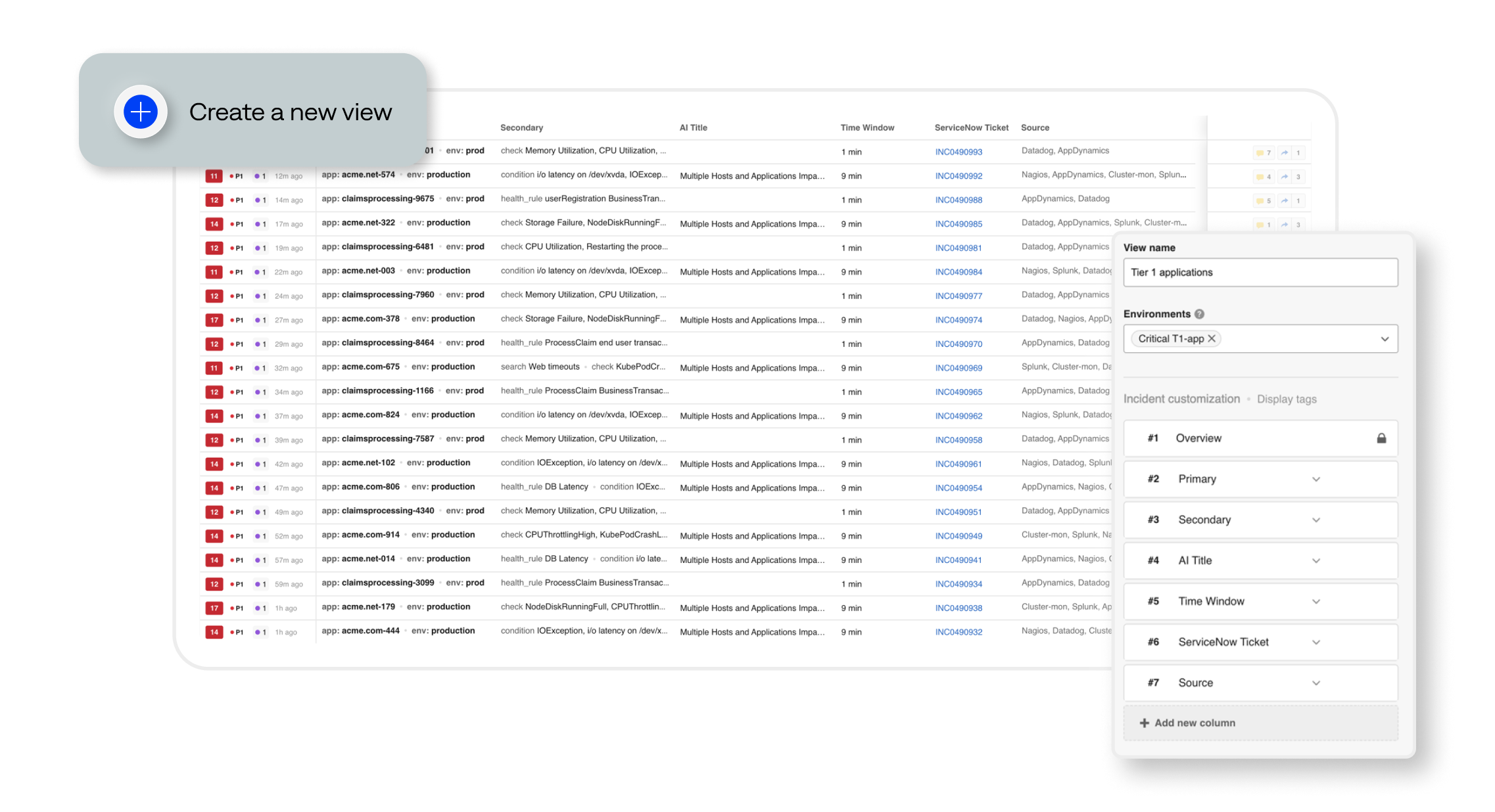 Creating a new incident view in BigPanda Incident 360 Console.