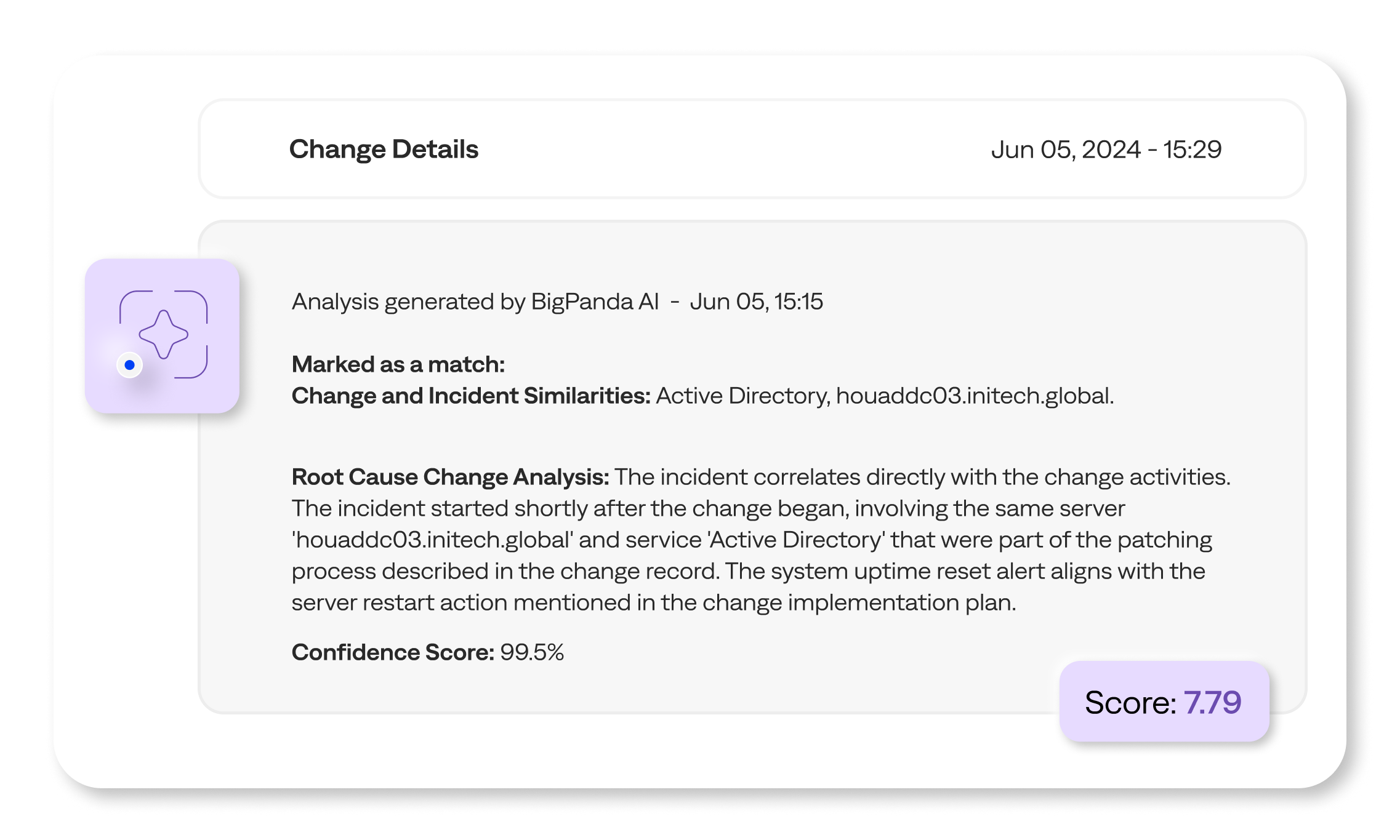 AI-generated detail of an identified root cause and detailed analysis.