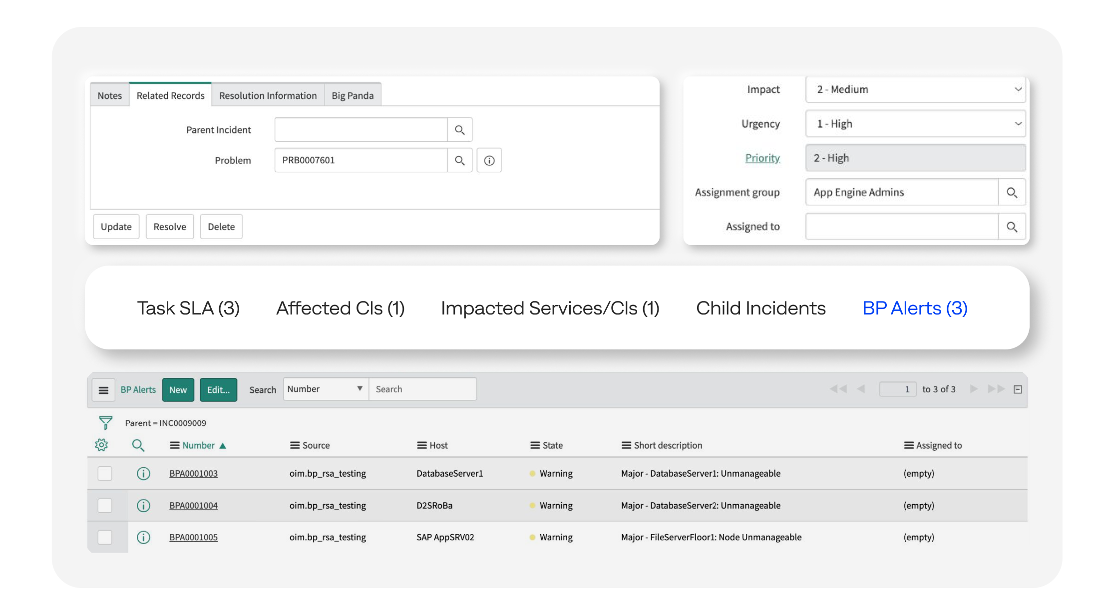 BigPanda creates actionable alerts that contain critical information, such as priority and assignment, directly in the ITSM ticket.