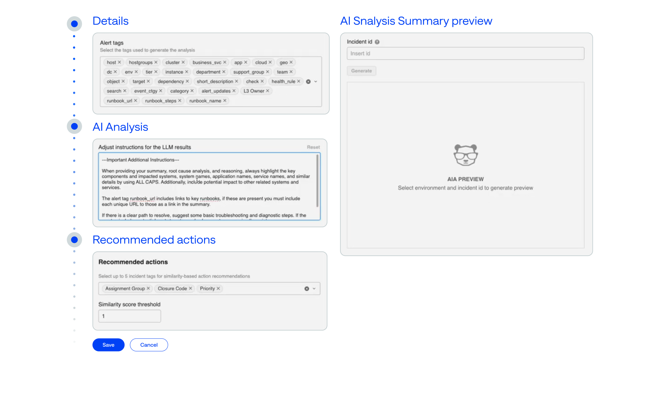 Configurable AIA prompts allow admins to customize incident summaries, tailoring them to their organization’s unique needs.