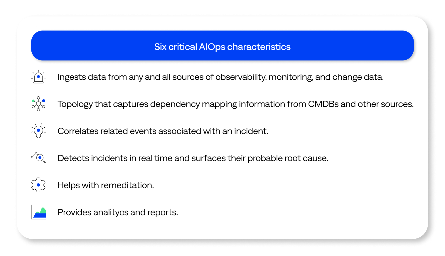 Six critical characteristics of AIOps services.